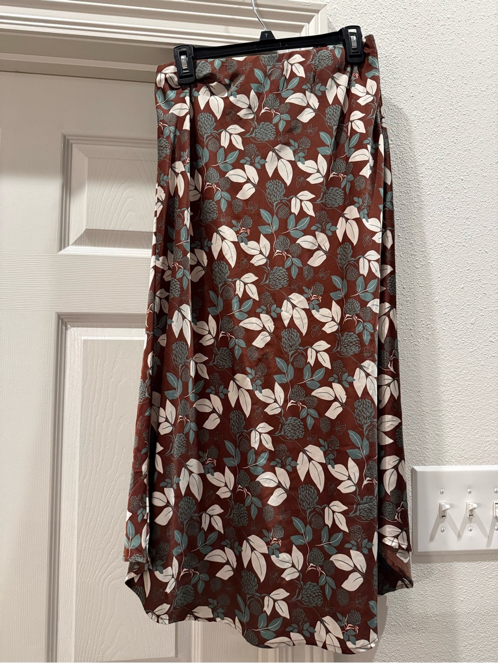 Asymmetrical Floral Midi Skirt in Brown, Teal & Cream